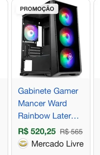 Gabinete Gamer Mancer Ward Rainbow Lateral Vidro 4 Fans Cor Preto