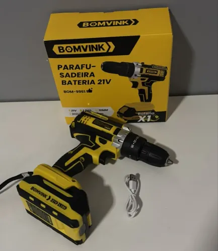PARAFUSADEIRA RECARREGÁVEL 21V BIVOLT COM CHOQUE BOMVINK