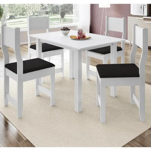 Mesa Dallas Branco 6 Cadeiras Corino Preto - Frete Gratis
