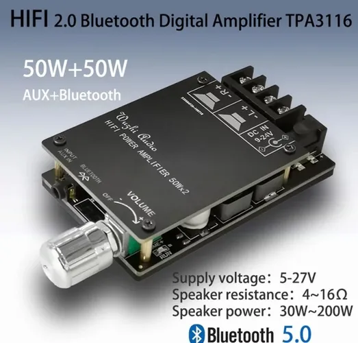 Amplificador digital bluetooth/auxiliar 100watts 2 x 50w HiFi potência e clareza