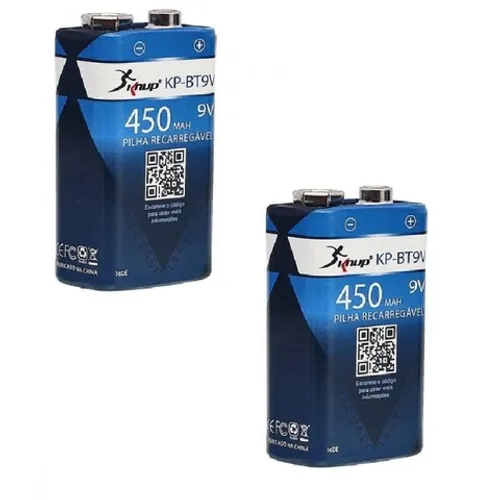 Kit 2 Baterias 9v Recarregável De 450mah Blister Kp-bt9v