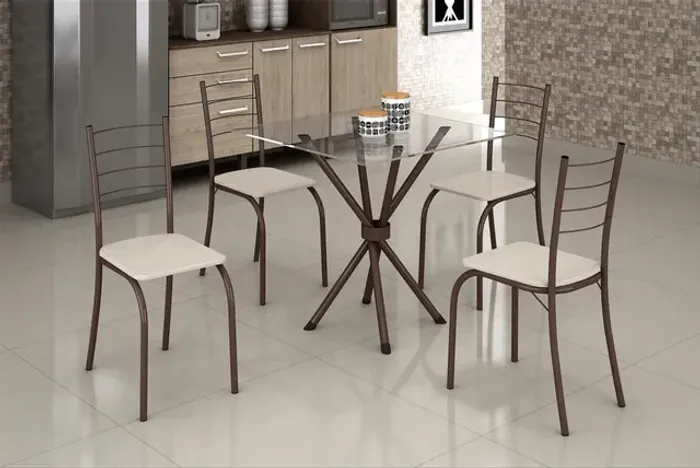 Cozinha mesa Cozinha tampo de vidro 4 cadeiras