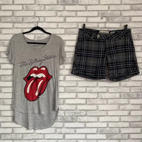 Shorts Xadrez Cinza Jinglers Tamanho 40 + Grátis Camiseta Rolling Stones P