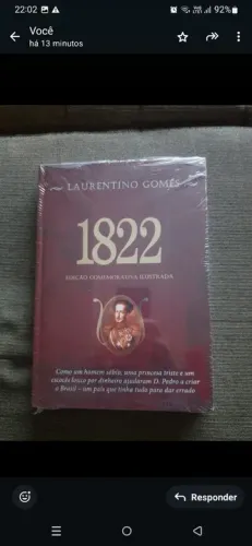 Livro 1822 -  Edição comemorativa ilustrada Capa dura<br>De Laurentino Gomes<br>Novo<br><br>70,00