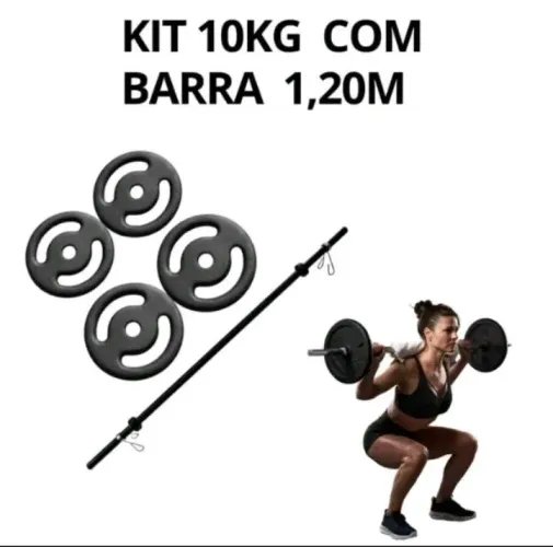 Kit Barra 1,20m com 10kg de Anilhas