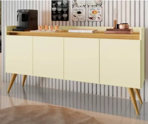Buffet 4 Portas Gold Mel/Pérola - PRONTA ENTREGA