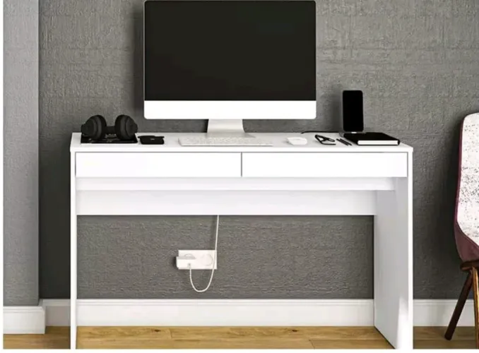 Escrivaninha Branca Moderna para Escritório 1.20 2 gavetas 