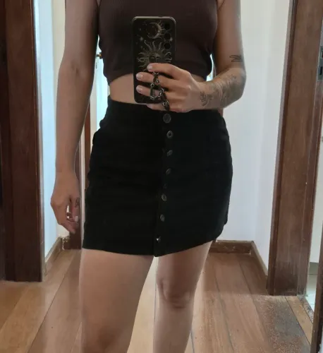 Saia Jeans Preta Botões