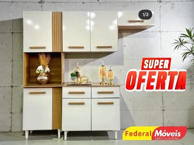 Armário Cozinha 200cm Off WHITE MEGA OFERTA