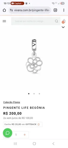 Pingente life vivara begônia 
