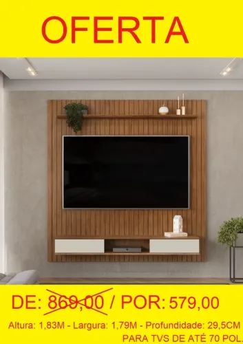 Painel para até 70 polegadas com detalhe ripado - Promoção
