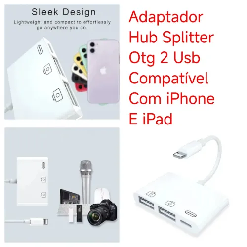 Adaptador Hub Splitter Otg 2 Usb Compatível Com iPhone E iPad