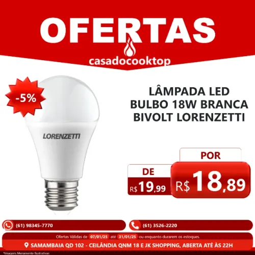 Lâmpada led bulbo 18w branca bivolt lorenzetti
