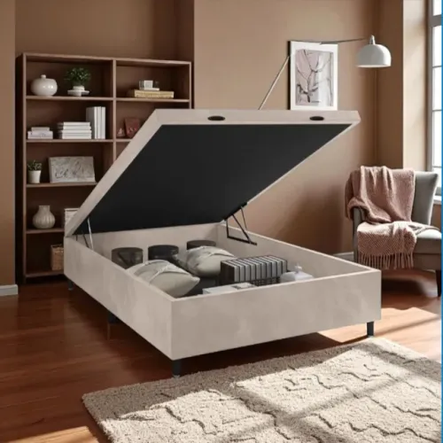 Cama Box Baú Casal Tradicional 1,38m x 1,88m com Suede Premium