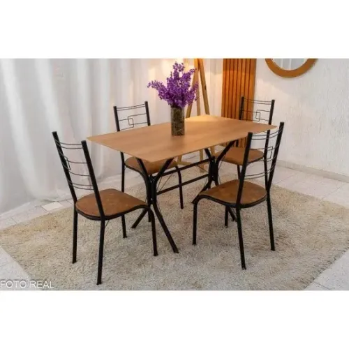 Mesa Paraty Base Cabo Frio Preto Tampo Madeirado 120×75 4 Cadeiras- Entrega Rápida