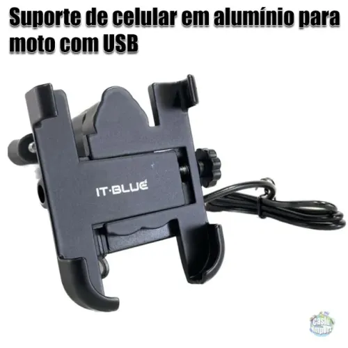Suporte de Celular em alumínio para Motos Com Carregador Usb
