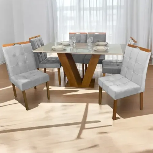 Mesa Classic 1,60m de Largura com 6 Cadeiras Madeira Maciça- Produto Novo Entrega Rápida
