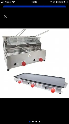 Kit lanchonete chapa e fritadeira profissional 2 cubas 