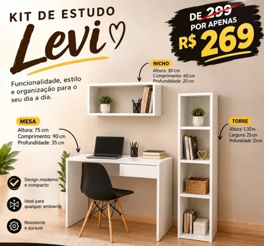 Kit de Estudo mesa + estante + nicho PROMOÇÃO