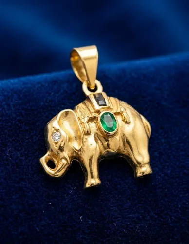 Pingente Elefante em Ouro Maciço (6g) com Esmeralda Natural Joia da Espanha