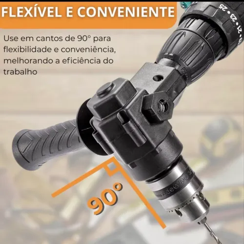 Adaptador de Ângulo Reto 90º para Parafusadeira - Fixação de Broca Elétrica com Mandril