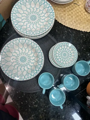 Jogo De Jantar Biona Mandala 20 Peças Oxford® Cerâmica - Azul Doce