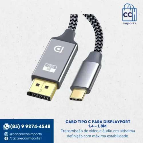 Cabo USB-C para DisplayPort 1.4 - 1,8m