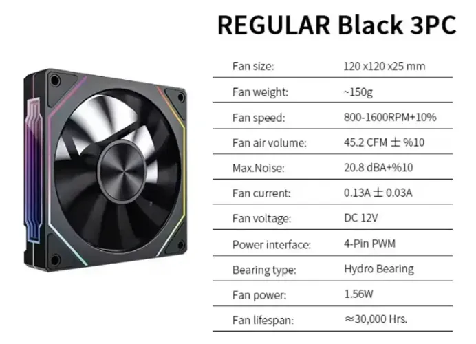 Kit 3 Fan Cooler Prism Lj 5 Pro Argb 5v 120mm Regular Preto