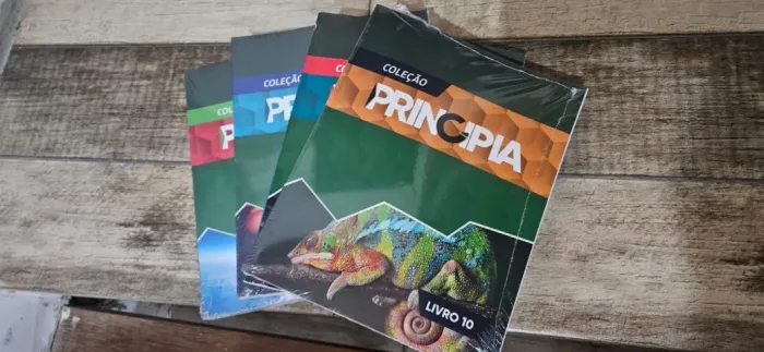 Livros Escolares da coleção Principia N° 9, 10, 11, 12 (Só o número 9 aberto) 