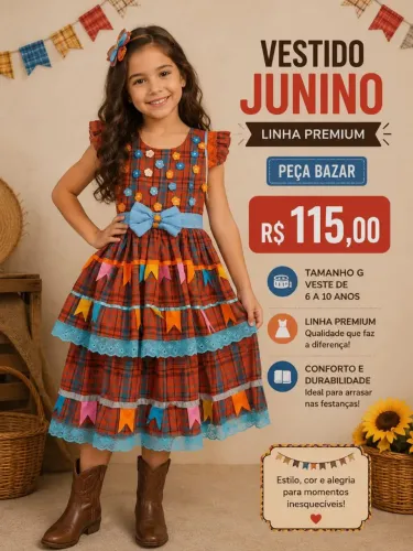 Vestido de quadrilha infantil xadrez