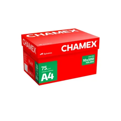 Caixa com 10 resmas de 500 folhas Chamex Papel sulfite A4 75g 210x297