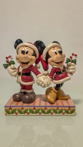 Estátua Mickey e Minnie Papai Noel - Original Jim Shore