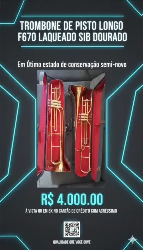 Trombone de Pisto Longo F670 Laqueado Sib Dourado.