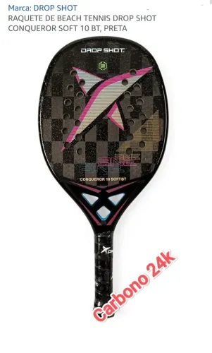 Raquete de Beach Tennis Drop Shot Conqueror 10.0 Soft + Carbono 24K + Cartão 12X