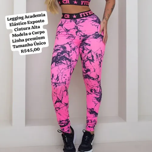 Legging Academia Elástico Exposto Cintura Alta Modela o Corpo