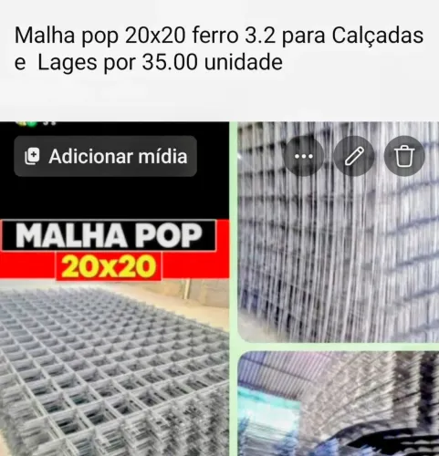 Malha pop 20x20 ferro 3.2 por 35.00 unidade para Lages e Calçadas.Super preço