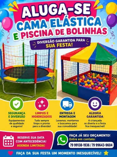 Aluguel de cama elástica e piscina de bolinhas 