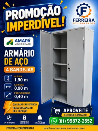 Armário de aço com 4 bandejas marca Amapá pronta entrega