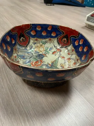 Tigela Japonesa Antiga Estilo Imari/Kutani - Pássaros e Flores - Craquelê e Ouro