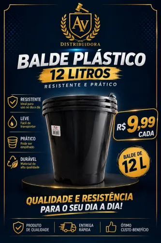 BALDE PLÁSTICO 12 LITROS ? R$ 9,99 CADA!