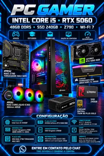 PC Gamer Intel Core i5 RTX 5060 48GB DDR5 SSD 240GB Z790 Wi-Fi 7