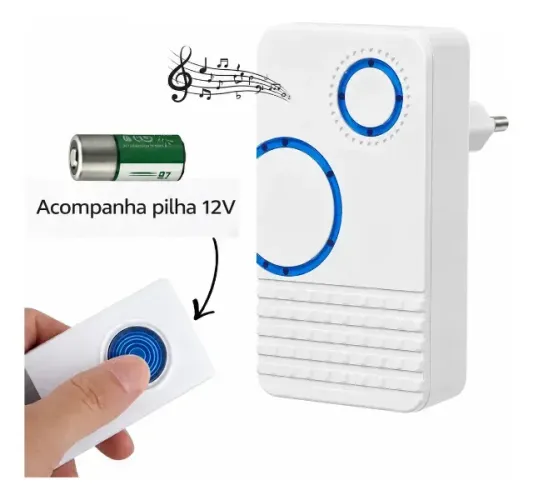 Campainha Sem Fio Tomada Bivolt Longo Alcance 32 Toques