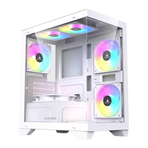 GABINETE AQUÁRIO GAMER ACEGEEK RHYTHM, MID-TOWER, DE VIDRO, BRANCO, NA CAIXA LACRADO
