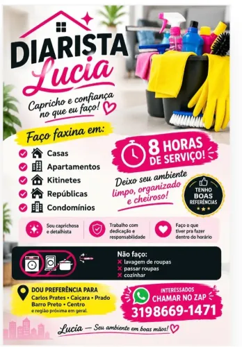 Ofereço serviço de diarista no carlos pratess