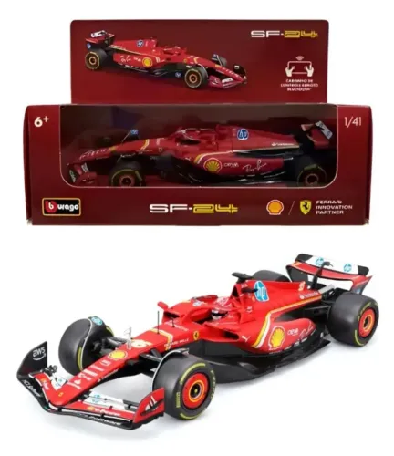 Ferrari SF24 F1 Shell Racing Legends Burago 1/41 controle Bluetooth Vermelho