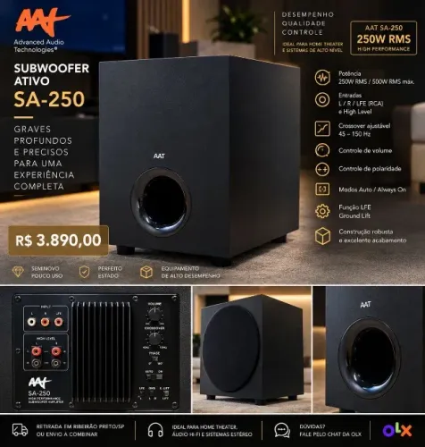 AAT Subwoofer Ativo SA-250 - 250W RMS - High Performance
