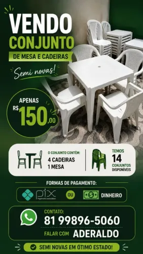 Conjunto de Mesas e Cadeiras de Plástico em ótimo estado 