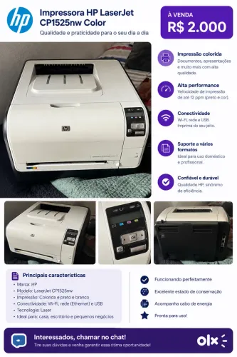 Impressora HP LaserJet CP1525nw Color - R$ 1.300