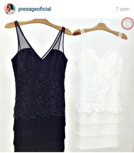 Vestido Branco reto de renda com franjas em detalhe de alça de tule da marca Presage (P)
