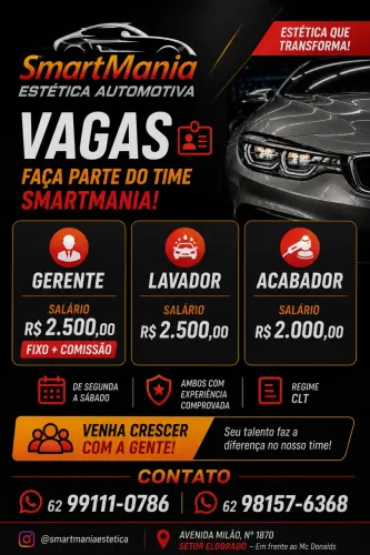 Vagas Gerente, Lavador, Acabador